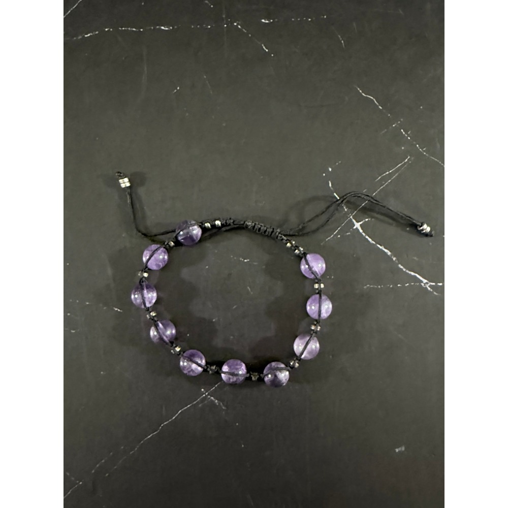 Amethyst Stone and Hematite Seed Bead Shambala Knotted 6in Bracelet